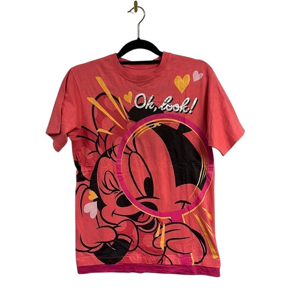 Women's Pink Disney Minnie Mouse Print Short Sleeve T-Shirt Size Small